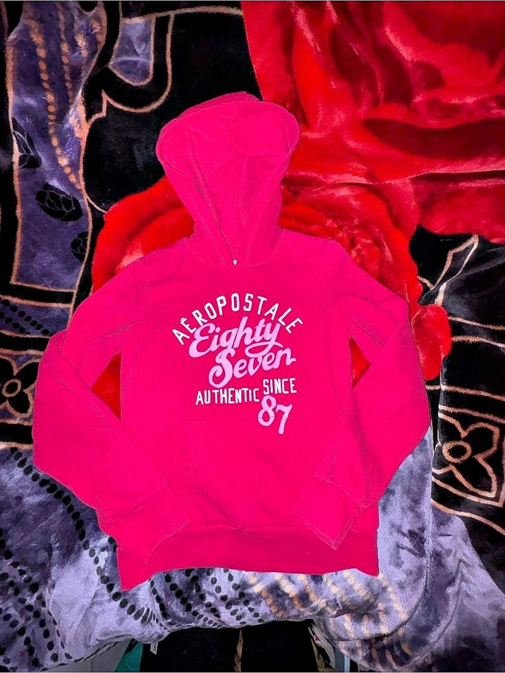 Aeropostale Eighty Seven Hoodie Pink Graphic Girls Large